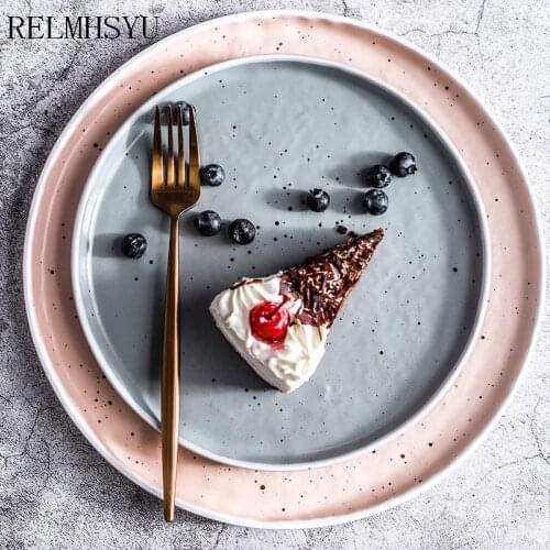 1PC RELMHSYU Nordic Style Ceramic Steak Dishes Dinner Plates Rice Salad Bowls Breakfast Water Cup Tableware Household Set