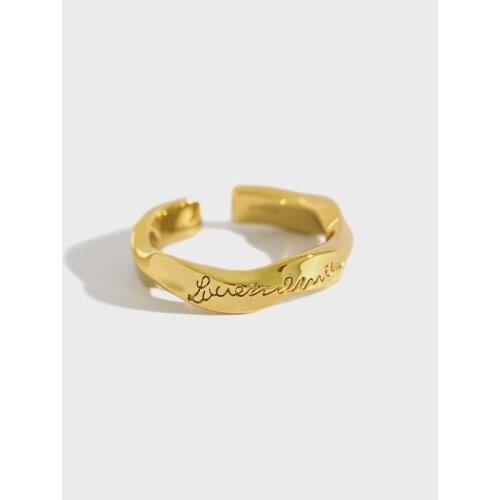 1pc 4.5MM Authentic S925 Sterling Silver FINE Jewelry Gold/white Letters Engraved Mobius Wave waterwave Twisted adjust ring J486