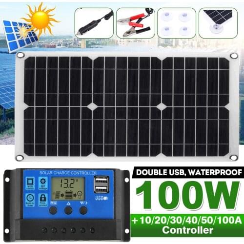 100W Solar Panel Kit Complete Dual 12V/5V DC USB Port With 60A Solar Controller Solar Cells for Car Yacht RV Battery Charger
