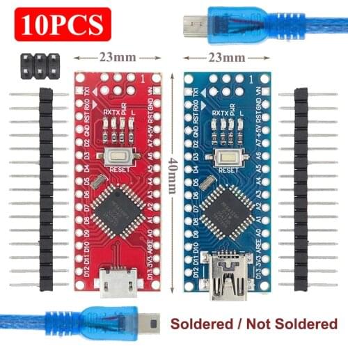 10PCS Nano V3.0 Nano V3 with usb cable controller compatible for arduino nano CH340 USB driver Blue/Black/Red ATMEGA328P/168P