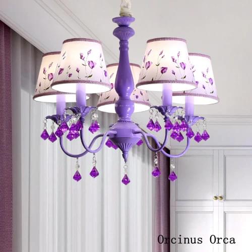 Korean Pastoral Purple Crystal Chandelier Girls Bedroom Childrens Room Lamp European Creative Romantic LED Chandelier