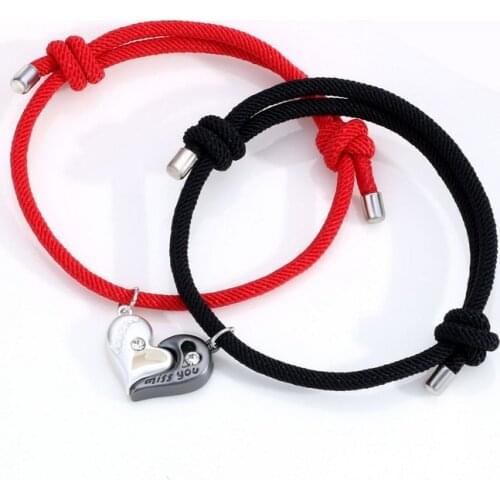 Miss You Letter Magnetic Heart Bracelet Bangle Magnet Attract Pendant Couple Bracelet For Women Men Lady Valentines Day Gift