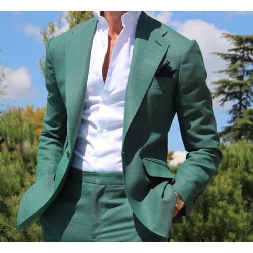 Latest Coat Pant Designs Green Men Suit Slim Fit Tuxedo 2 Piece Fashion Blazer Casual Custom Simple Party Suits Terno Masculino