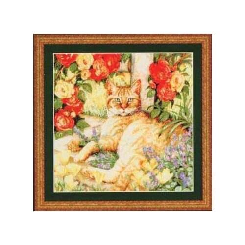 Tabby Animal Cat Flower Sewing Kit Top Quality Embroidery Needlework 14CT Unprinted Art Cross Stitch Kits DIY Handmade Decor