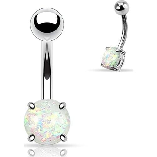 Synthetic Opal Glitter Prong Set 316L Surgical Steel Belly Button Ring