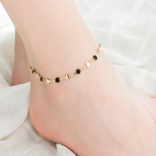 Flower Crystal Beads Anklet For Women Black Rhinestone Girls Leg Chain Sandals Beads Foot Jewelry Barefoot Crochet Ankle Bracele