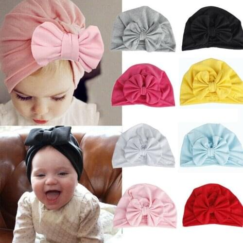 PUDCOCO Girls Boys Baby Child Bowknot Solid Color Stretchy Turban Casual Hat Hair Head Wrap Cap