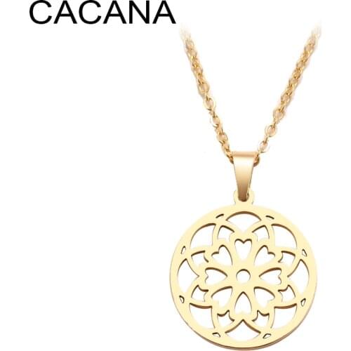 CACANA Stainless Steel Necklace For Women Man Beauty Hollow Pattern Gold And Silver Color Pendant Necklace Engagement Jewelry