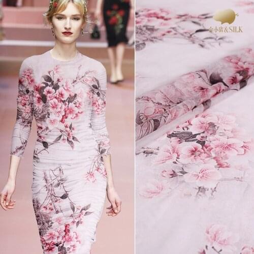 Peach digital printing silk georgette fabric summer thin Chinese silk fabric perspective scarf dress shirt silk tulle fabric