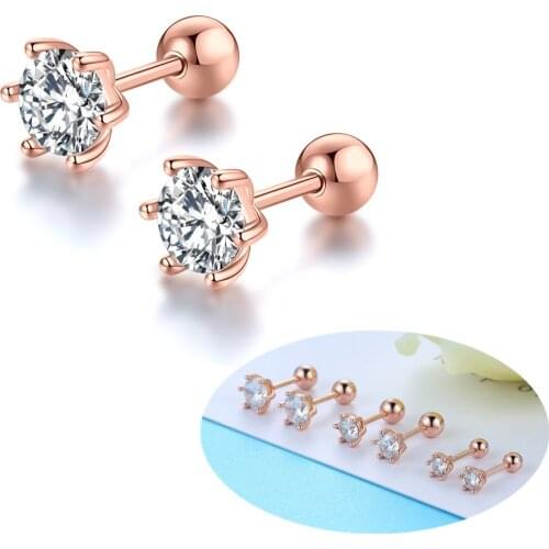Sterling Silver 3-5mm Six Claws Cubic Zirconia Ball Cartilage Piercing Stud Earrings Tragus Piercing Forword Helix Jewelry