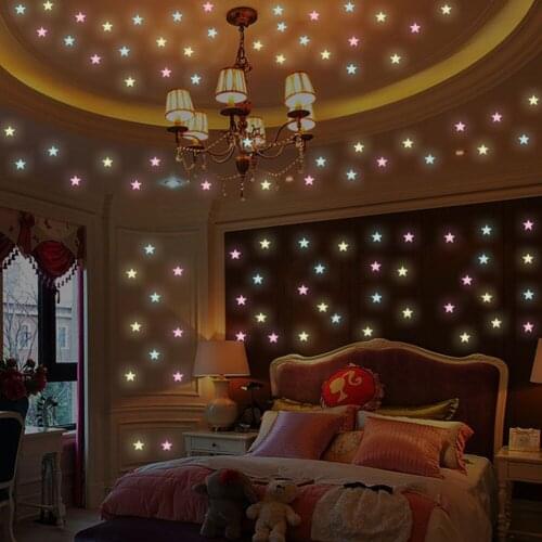 100pcs Glow Wall Fluorescent Decal For Kids Room Luminous 3D Stars Wall Sticker In The Dark Snowflake Ceiling Bedroom Home Decor