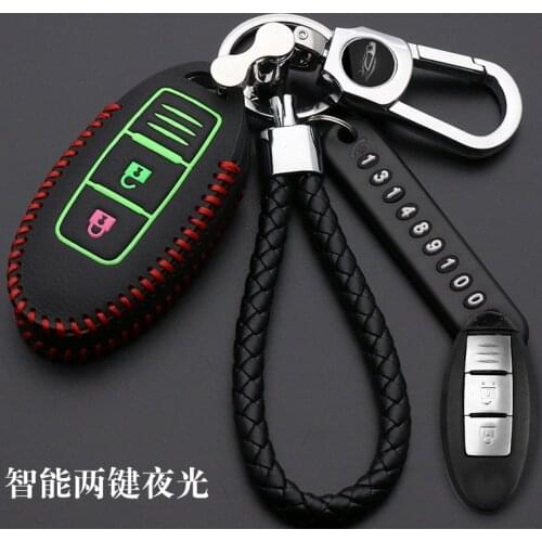 Luminous Leather Car Key Cover FOB Case for Nissan Qashqai Skyline Juke Alissa X-trail Keyless 3Buttons Key Car-styLing