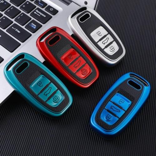 TPU Leather Car Smart Key Cover Case Fob For Audi A1 A3 A4 A5 A6 A7 A8 Q3 Q5 Q7 B8 S5 S6 S4 Quattro Protector Holder Shell Chain