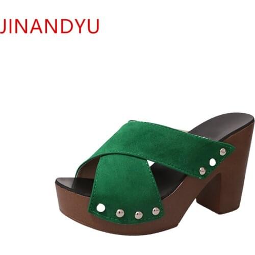 Platform Shoes Women Summer Slippers High Heels Platform Sandals for Women Ladies Fashion Casual Chunky Heel Rivet Mules Slipper