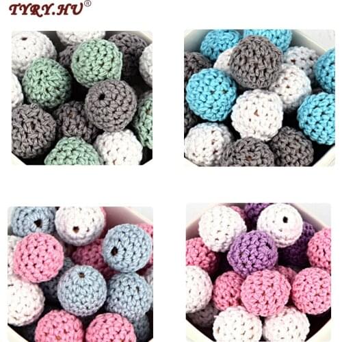 TYRY.HU 50pc Crochet Round Wooden Beads Can Chew DIY Nursing Jewelry Organic Teething Bracelet beads Handmade 16mm Mix balls