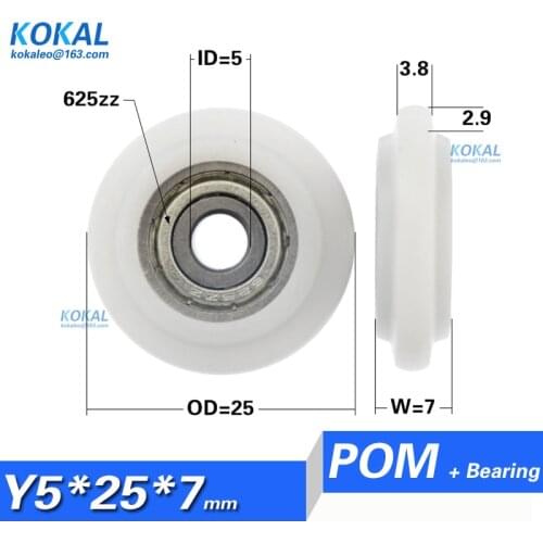 [YA0525-7]Free Shipping 10PCS outer diameter 25mm POM coated single rollers bearing Y type wheel
