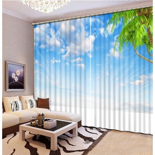 High Quality Costom any size blue sky beach curtains nature scenery 3d curtains exterior house decor
