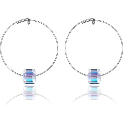 ZEMIOR S925 Sterling Silver Earrings For Women Colorful Austria Crystal Geometric Square Hoop Earring Classic Party Jewelry
