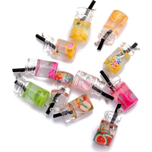 10pcs Charms Fruit Milk Tea Orange Apple Lemon Juice Pendant Crafts Making Findings Handmade Jewelry DIY for Earrings Necklace