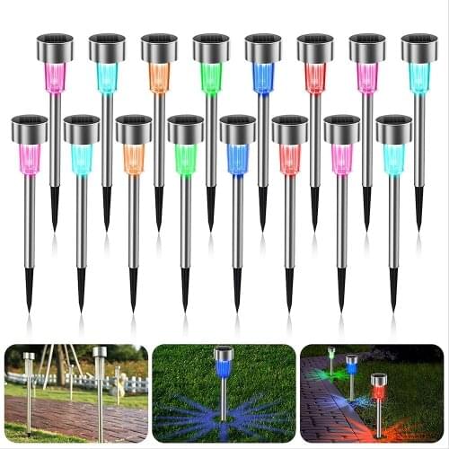 16 Pack Colour Changing Solar Garden Stake Lights Rechargeable LED Solar Powered Garden Lights Waterproof Outdoor Lamps