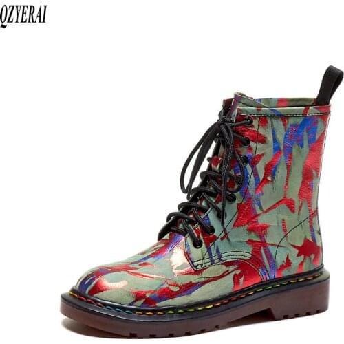 2021 Winter New style Genuine leather Women boots Motorcycle boots Martin boots camouflage Female boots warm Women shoes