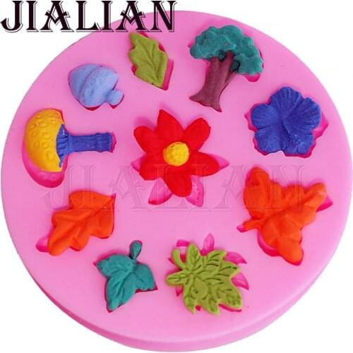 3D flowers leaves mushrooms chocolate Sugar Craft Jello Jelly Party DIY fondant cake decorating tools silicone mold T0076