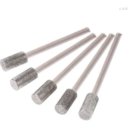 5PCS Diamond Coated Cylindrical Burr 4mm Chainsaw Sharpener Stone File Chain Saw Sharpening Carving Grinding Tools