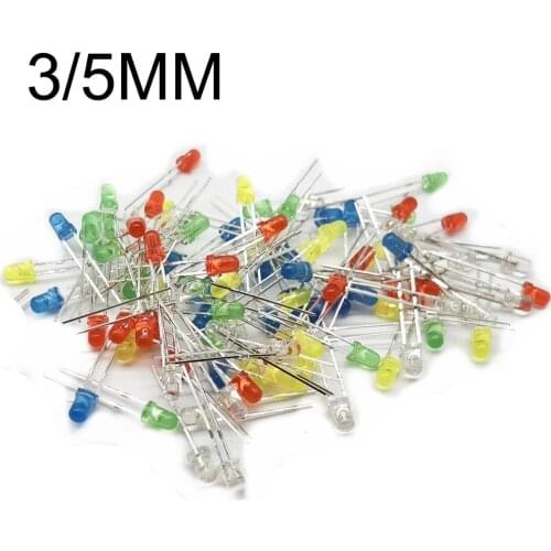 5x100pcs=500Pcs 3/5MM LED Diode Kit Mixed Color Red Green Yellow Blue White kit