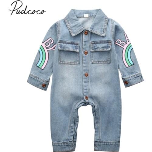 2019 Baby Spring Autumn Clothing Toddler Baby Boys Kids Giraffe Denim Fabric Romper Rainbow Winter Outfits Long Sleeve Clothes