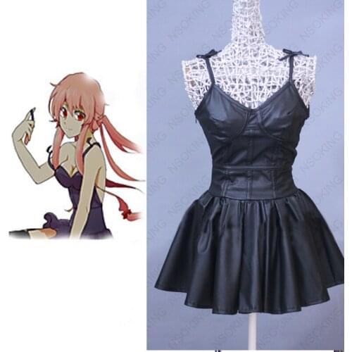 Future Diary Mirai Nikki Gasai Yuno Cosplay Costume Anime Black Leather Dress Customized