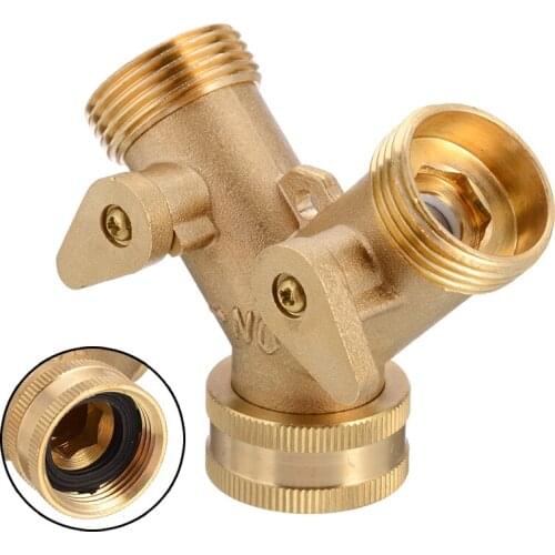 Two Way 3/4" Tap Connector Adaptor Solid Brass Garden Tap Connector Adaptor Double Nozzle Hose Splitter Switch Valve