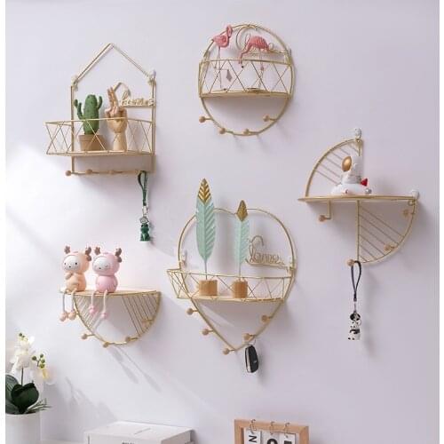 Creative Iron Art Storage Display Shelf Wall Hanging Storage Rack Home Decoration Metal Wall Shelves Decorative Flower Shelf