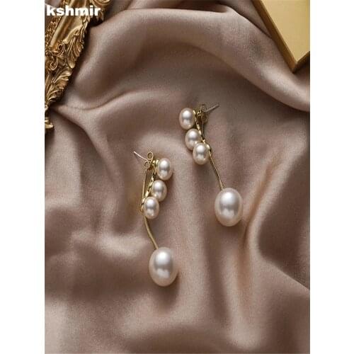 Kshmir nova pérola brincos longos simples geométrico pérola retro metal requintado francês s925 pontos 2021
