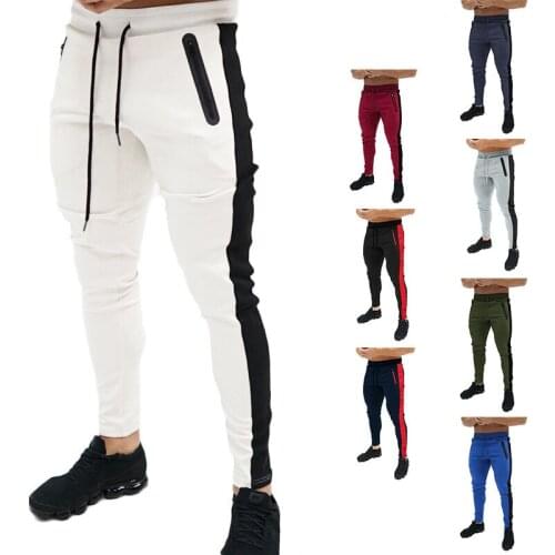 Fashion Autumn and Winter New Mens Slim Sports Patchwork Pants Skinny Pocket Casual Trousers