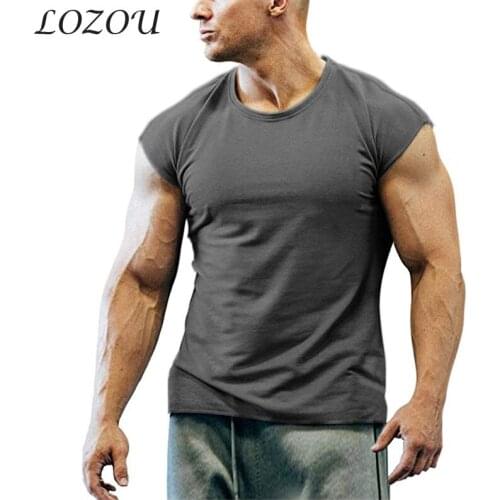 2021 New Fashion Summer Mens Leisure Fitness Sports Top Fashion Round Neck Solid Color Clothing Sleeveless Short-Sleeve T-Shirt