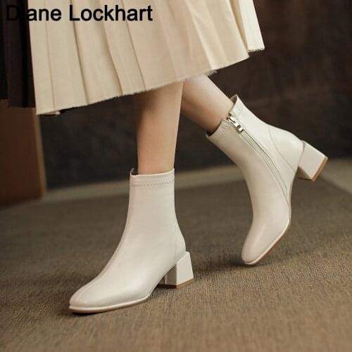 Autumn Winter HOT Women Ankle Boots Round Toe Chunky Heel Boots Female Fashion Chelsea Boots Femelle Zipper Booties Chaussures