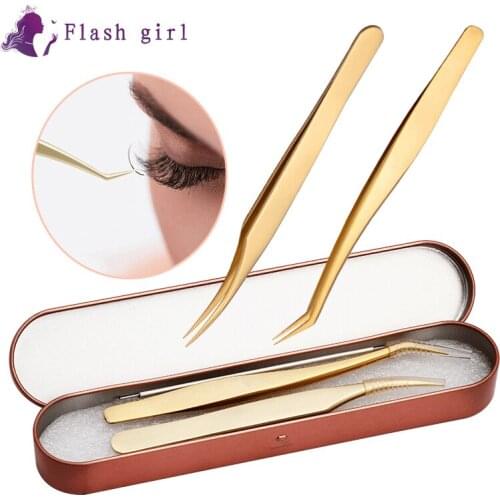 Flash Girl Lash Tweezer Wholesale Price Customized LOGO Top Quality Professional Eyelash Extension Gold Tweezers