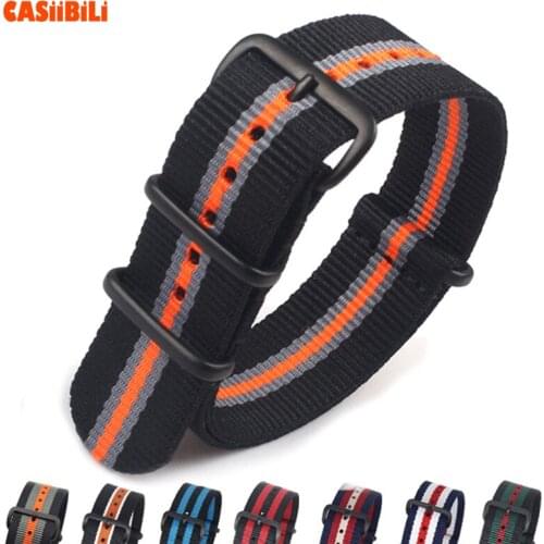 NATO Strap Nylon Perlon Stripe Color 18 20 22 24mm Width Dacron Woven Fabric Knitted Belt Watchband Military Black Pin Buckle