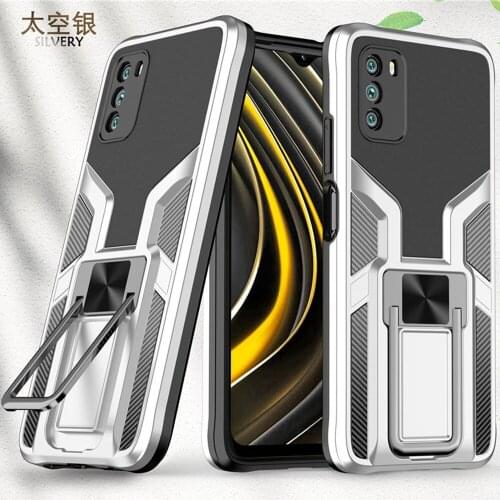 Poco M3 Luxury Case For Xiaomi Pocophone M3 M 3 Shockproof Case Military Bumper Ring Holder Back Shell Mi Poco M3 Stand Cover