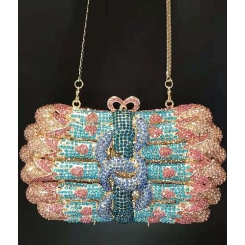 Pink Metal Blue Rhinestone Purse High Quality Lady Girls Diamond Crystal Prom Handbags Luxury Women Dinner Banquet Clutches Bags