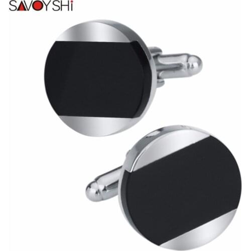 SAVOYSHI Luxury Black Stone Cufflinks for Mens Shirt Buttons High Quality Brand Round Cuff Links Business Gift Jewelry