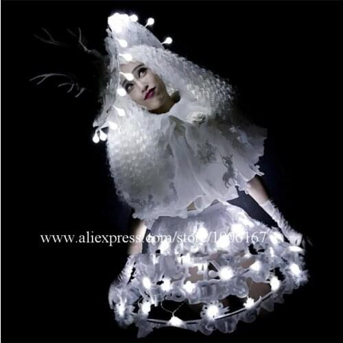 White Led Light Up Sexy Lady Party Dress DS Clothing Led Luminous Performance Cosplay Cute Princess Masquerade Led Clothes