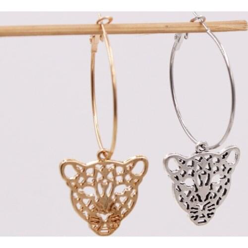 Zinc Alloy Hollow Animal Leopard Head Earring For Women Statement Earrings Hoop Dangle Earrings Fashion Simple Jewelry Oorbellen