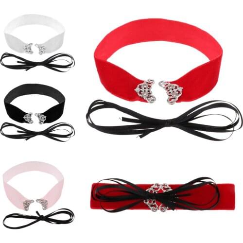Wide Thick Punk Boho Summer Velvet Lace up Choker Necklaces Adjustable for Women Girls