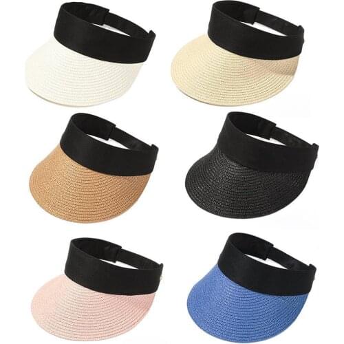 Magic Tape Women Straw Visor Sun Hat Empty Top 2021 Womens Summer Hat Sun Protection Outdoor Sports Fishing Beach Summer Visor