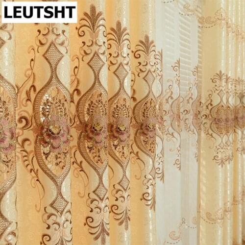 European Style Curtains for Living Dining Room Bedroom High-end Embroidered Fabric Lace Curtains Modern Tulle Lace Customization