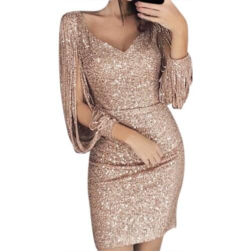JAYCOSIN Women Sexy Sequined Stitching Shining Club Sheath Long Sleeved Mini Party Dress Vestidos Dresses Of Large Size z1229