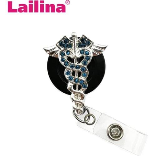 Rhinestone Retractable Badge Reel Crystal Nurse Medical Doctor Symbol Badge Holder
