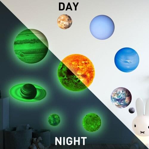 Glow Luminous Wall Stickers Bright Solar System 9 Plants Glowing Ceiling Decals Diy Home Chirldren Room Decor Christmas Gift