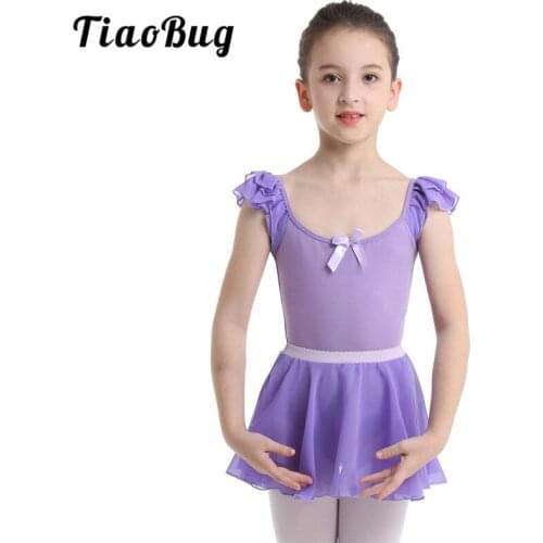 TiaoBug Kids Girls Ballet Leotard with Chiffon Skirt Dance Wear Children Gymnastics Leotard Ballet Tutu Stage Dance Costume Set